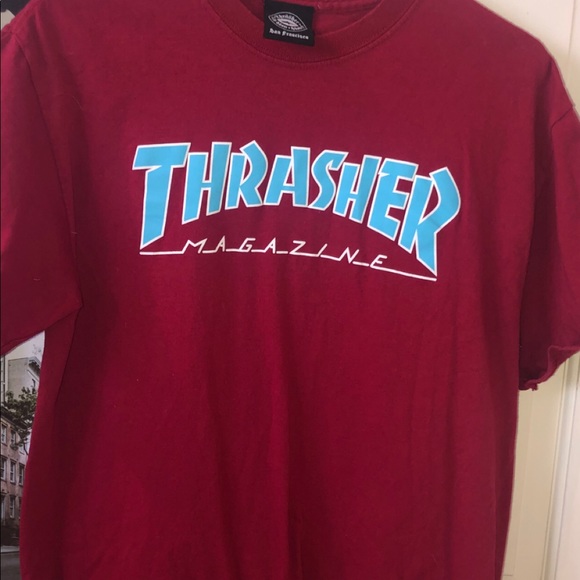 red and blue thrasher shirt